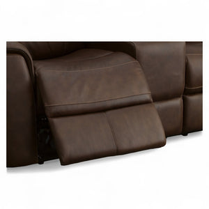 Flexsteel Harrison Leather Triple Power Console Loveseat with Heat & Massage in Burnt Umber