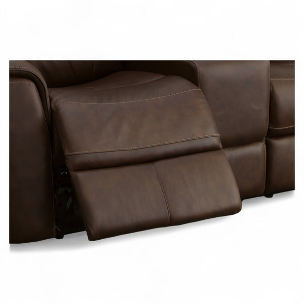 Flexsteel Harrison Leather Triple Power Console Loveseat with Heat & Massage in Burnt Umber