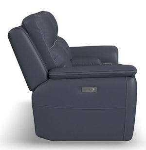 Flexsteel Sawyer Marine Power Reclining Leather Console Loveseat with Power Headrests & Lumbar