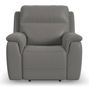 Flexsteel Sawyer Grey Power Leather Reclinerwith Power Headrest & Lumbar