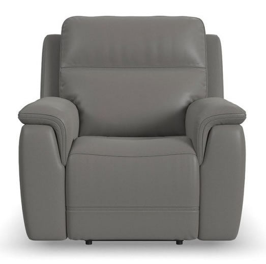Flexsteel Sawyer Grey Power Leather Reclinerwith Power Headrest & Lumbar