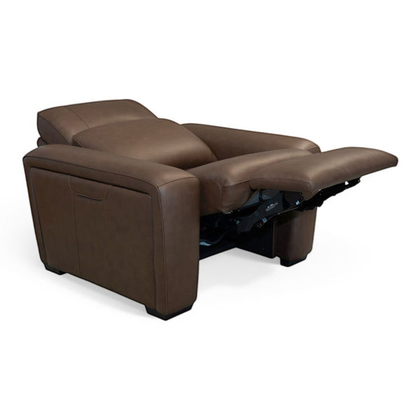 Flexsteel Sense Italian Leather Power Recliner with Power Headrest, Lumbar & Pulse in Espresso