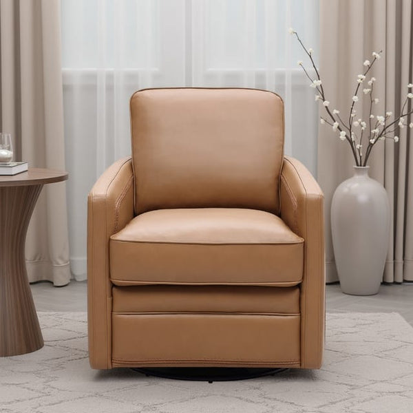 Leather Italia Turner Camel Leather Swivel Glider Chair