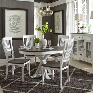 Liberty Allyson Park Wire Brushed White Round Dining Table with Charcoal Top & 4 Slat Back Side Chairs