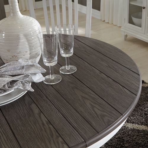 Liberty Allyson Park Wire Brushed White Round Dining Table with Charcoal Top & 4 Slat Back Side Chairs