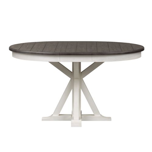 Liberty Allyson Park Wire Brushed White Round Dining Table with Charcoal Top & 4 Slat Back Side Chairs