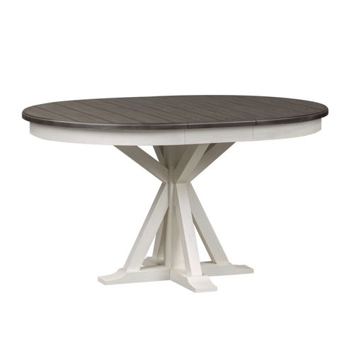 Liberty Allyson Park Wire Brushed White Round Dining Table with Charcoal Top & 4 Slat Back Side Chairs