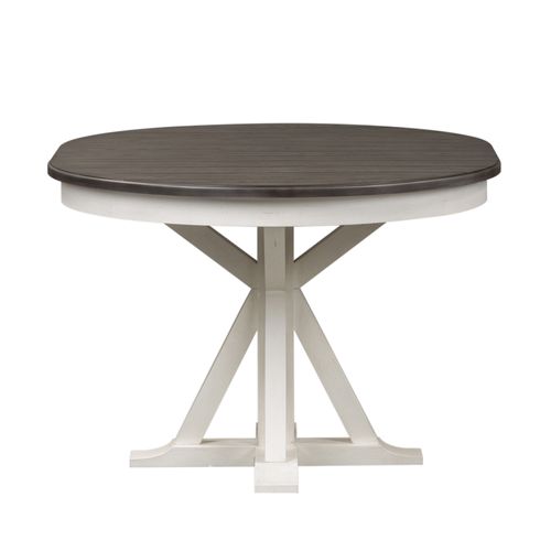 Liberty Allyson Park Wire Brushed White Round Dining Table with Charcoal Top & 4 Slat Back Side Chairs