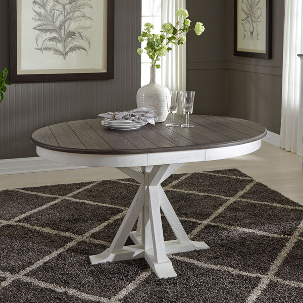 Liberty Allyson Park Wire Brushed White Round Dining Table with Charcoal Top & 4 Slat Back Side Chairs