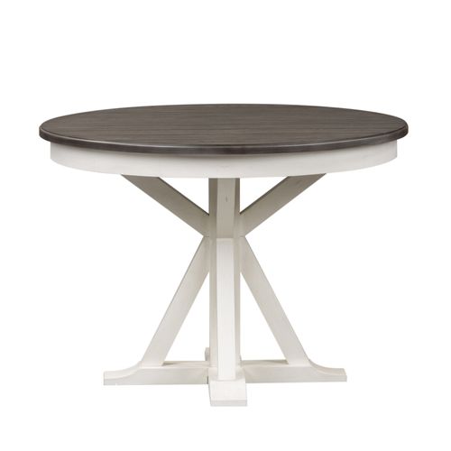 Liberty Allyson Park Wire Brushed White Round Dining Table with Charcoal Top & 4 Slat Back Side Chairs