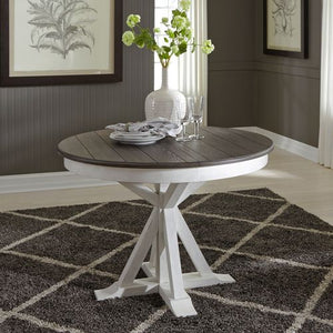 Liberty Allyson Park Wire Brushed White Round Dining Table with Charcoal Top & 4 Slat Back Side Chairs
