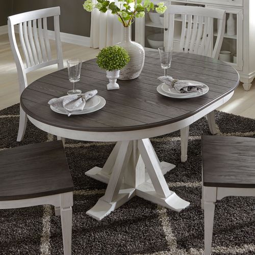 Liberty Allyson Park Wire Brushed White Round Dining Table with Charcoal Top & 4 Slat Back Side Chairs