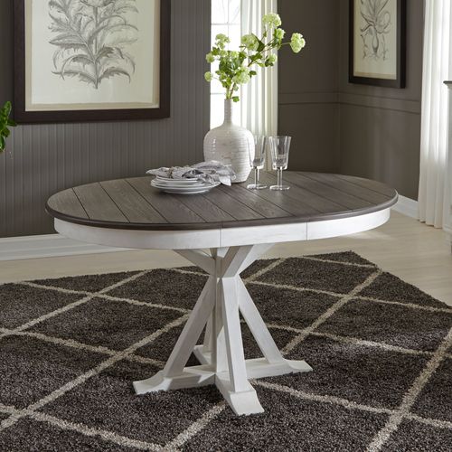 Liberty Allyson Park Wire Brushed White Round Dining Table with Charcoal Top & 4 Slat Back Side Chairs
