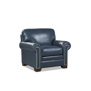 Craftmaster Copola Blue Transitional Leather Armchair with Pewter Nailhead Trim