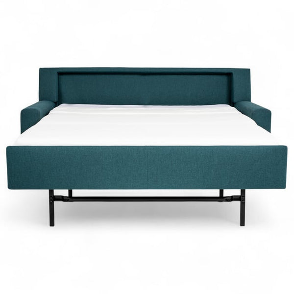 American Leather Bryson 75 Inch Pashmina Teal Fabric Queen Comfort Sleeper with Polished Nickel Finish