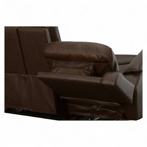 Flexsteel Harrison Leather Triple Power Console Loveseat with Heat & Massage in Burnt Umber