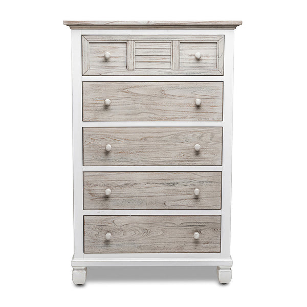 Seawinds Islamorada Clean White & Grey Distressed Grey 5-Drawer Chest