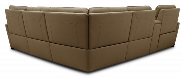 Moto Motion Melody 6-Piece Triple Power Cappuccino Leather Sectional with Speaker Audio Headrests