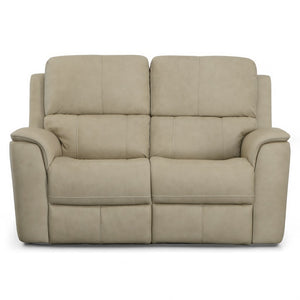 Flexsteel Harrison Leather Triple Power Loveseat with Heat & Massage in Beige