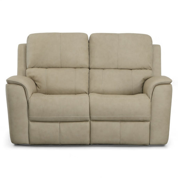 Flexsteel Harrison Leather Triple Power Loveseat with Heat & Massage in Beige