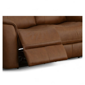 Flexsteel Harrison Leather Triple Power Loveseat with Heat & Massage in Caramel