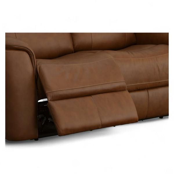 Flexsteel Harrison Leather Triple Power Loveseat with Heat & Massage in Caramel