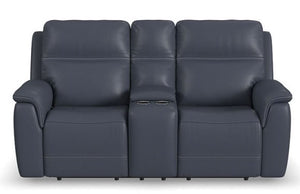 Flexsteel Sawyer Marine Power Reclining Leather Console Loveseat with Power Headrests & Lumbar