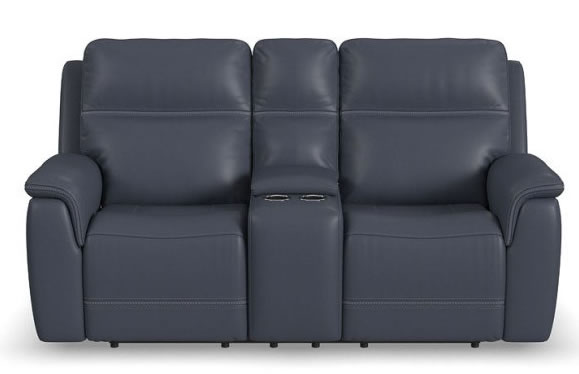 Flexsteel Sawyer Marine Power Reclining Leather Console Loveseat with Power Headrests & Lumbar