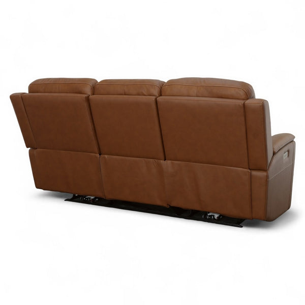 Flexsteel Harrison Leather Triple Power Reclining Sofa with Heat & Massage in Caramel
