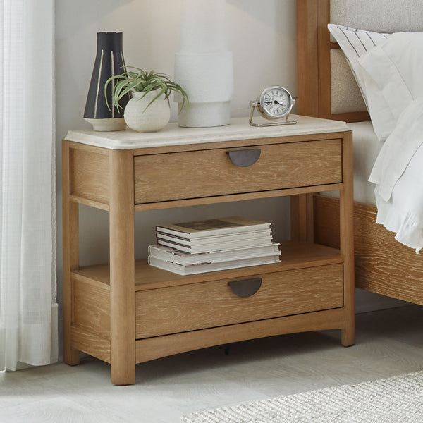 Parker House Escape Glazed Natural Oak 2-Drawer Nightstand with Stone Top
