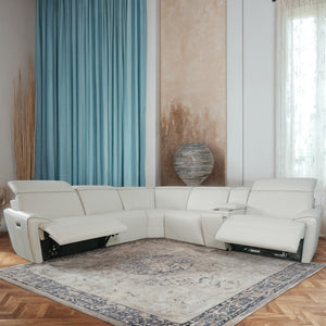 Futura 6-Piece Onyx Beige Leather Power Sectional