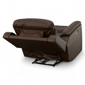 Flexsteel Harrison Leather Triple Power Recliner with Heat & Massage in Burnt Umber