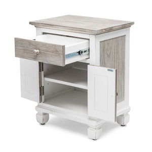 Seawinds Islamorada Clean White & Grey 1-Drawer 2-Door Electrified Coastal Nightstand