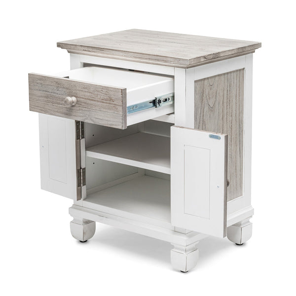 Seawinds Islamorada Clean White & Grey 1-Drawer 2-Door Electrified Coastal Nightstand