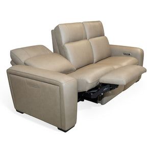 Flexsteel Sense Italian Leather Power Reclining Sofa with Power Headrest, Lumbar & Pulse in Greige