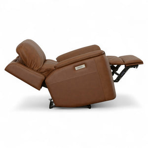 Flexsteel Harrison Leather Triple Power Recliner with Heat & Massage in Caramel