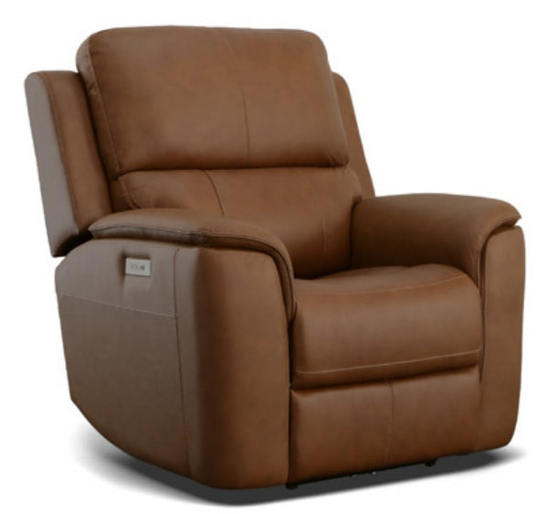 Flexsteel Harrison Leather Triple Power Recliner with Heat & Massage in Caramel