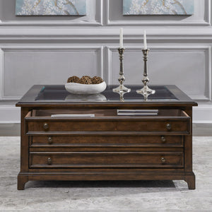 Liberty Furniture Arden Road Square Collector Cocktail Table in Satin Cherry