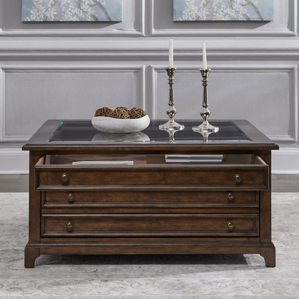 Liberty Furniture Arden Road Square Collector Cocktail Table in Satin Cherry