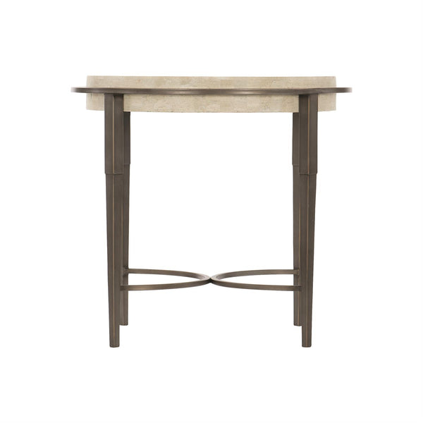 Bernhardt Barclay Antique Pewter Round Travertine Side Table