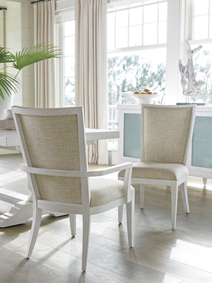 Ocean Breeze by Tommy Bahama Home White Coastal Rectangular Dining Table with 4 Upholstered Chairs