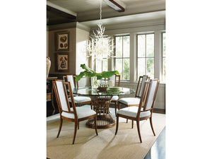 Bali Hai by Tommy Bahama Home 54 Glass Top Dining Table with 4 Upholstered Chairs