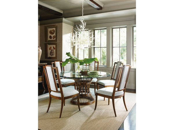Bali Hai by Tommy Bahama Home 54 Glass Top Dining Table with 4 Upholstered Chairs