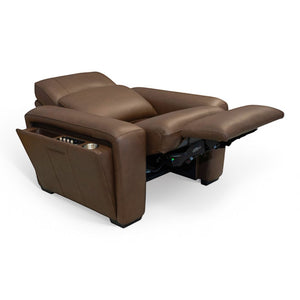 Flexsteel Sense Italian Leather Power Recliner with Power Headrest, Lumbar & Pulse in Espresso