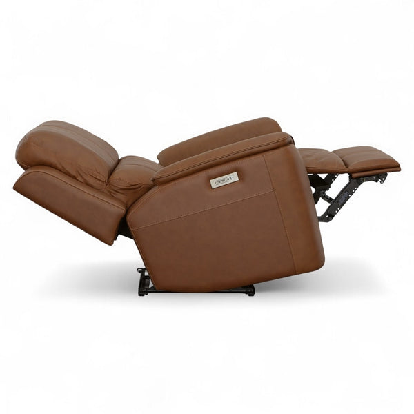Flexsteel Harrison Leather Triple Power Recliner with Heat & Massage in Caramel