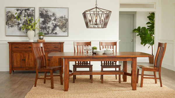 napa furniture whistler retreat dining table with extension & 4 side chairs set in warm cherry