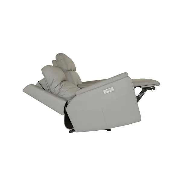 Flexsteel Vernon Triple Power Dove Grey Fabric Console Loveseat with Power Headrest, Lumbar, Heat & Massage