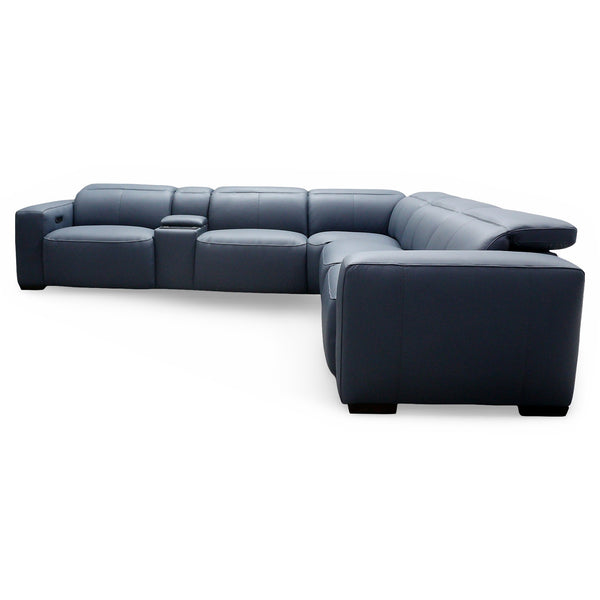 HTL Aspen 6-Piece Power Reclining Sectional in Ocean Blue Leather