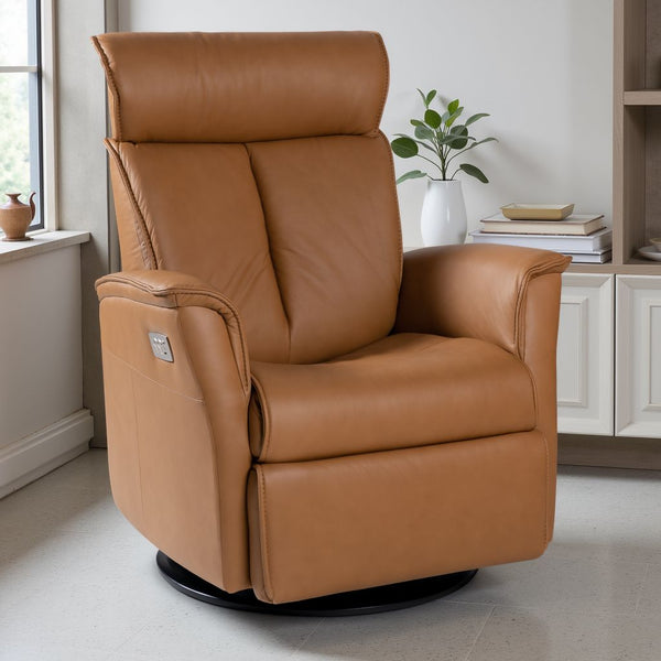 IMG Duke Dual Power Leather Large Relaxer Recliner in Nature