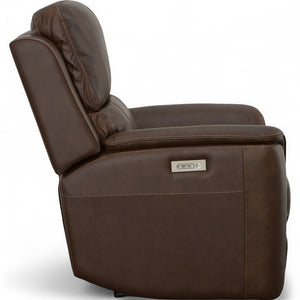 Flexsteel Harrison Leather Triple Power Recliner with Heat & Massage in Burnt Umber